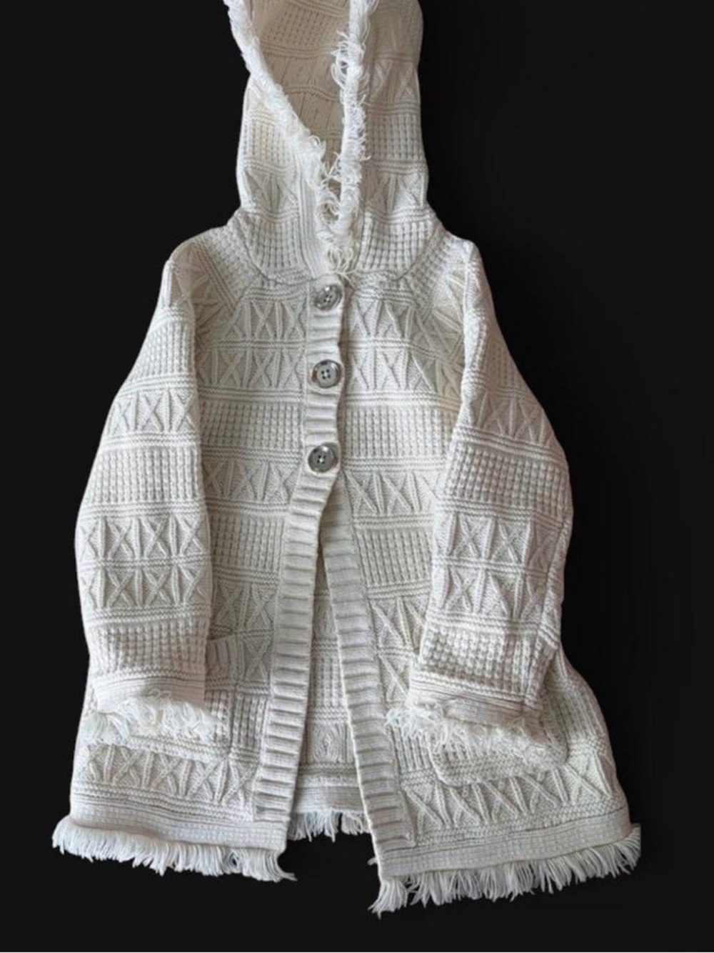 3T cream hooded coat Aztec design, fringe, little girls jacket